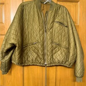 Free People Olive Quilted Bomber Jacket